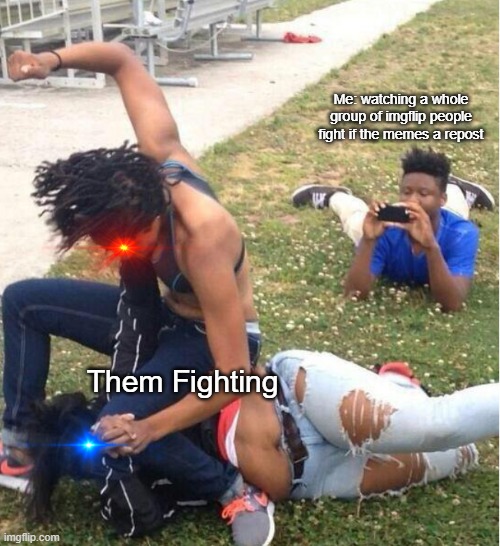 Guy recording a fight | Me: watching a whole group of imgflip people fight if the memes a repost; Them Fighting | image tagged in guy recording a fight,memes | made w/ Imgflip meme maker