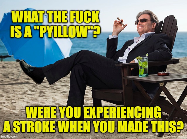 WHAT THE FUCK IS A "PYILLOW"? WERE YOU EXPERIENCING A STROKE WHEN YOU MADE THIS? | made w/ Imgflip meme maker