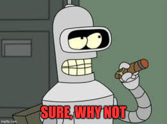 Bender | SURE, WHY NOT | image tagged in bender | made w/ Imgflip meme maker