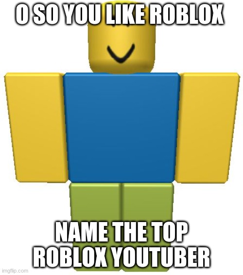 roblox noob | O SO YOU LIKE ROBLOX; NAME THE TOP ROBLOX YOUTUBER | image tagged in roblox noob,noob,oh wow are you actually reading these tags,big noob,giant noob,noob attack | made w/ Imgflip meme maker