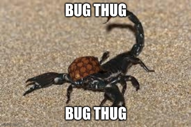 . | BUG THUG; BUG THUG | image tagged in scumbag scorpion | made w/ Imgflip meme maker