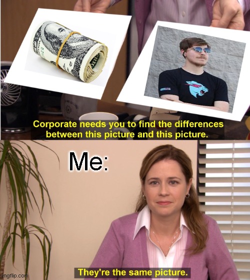 They're The Same Picture Meme | Me: | image tagged in memes,they're the same picture,mr beast,funny | made w/ Imgflip meme maker