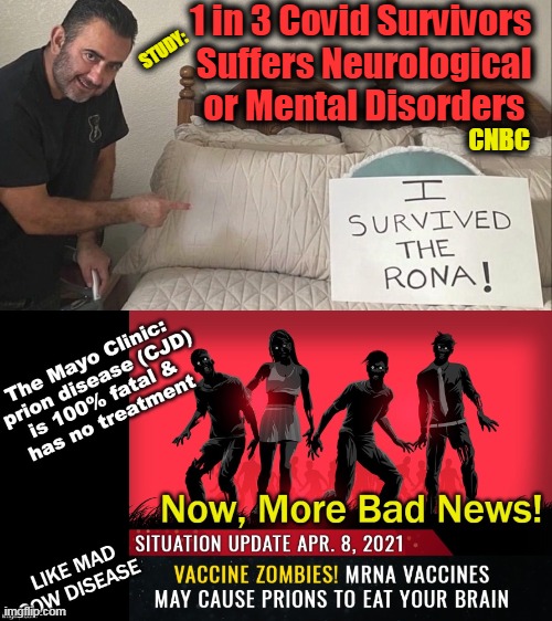 PSA: Between a Rock & a Hard Place | 1 in 3 Covid Survivors  
Suffers Neurological 
or Mental Disorders; STUDY:; CNBC | image tagged in psa,covid-19,vaccine,not good news,sad | made w/ Imgflip meme maker