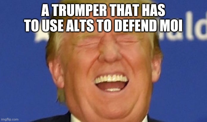 Trump laughing | A TRUMPER THAT HAS TO USE ALTS TO DEFEND MOI | image tagged in trump laughing | made w/ Imgflip meme maker