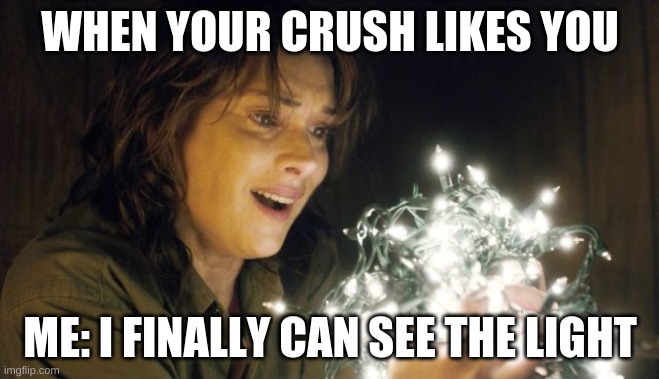 Stranger Things | WHEN YOUR CRUSH LIKES YOU; ME: I FINALLY CAN SEE THE LIGHT | image tagged in stranger things | made w/ Imgflip meme maker