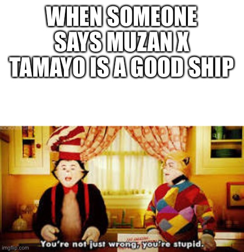 Your not just wrong your stupid | WHEN SOMEONE SAYS MUZAN X TAMAYO IS A GOOD SHIP | image tagged in your not just wrong your stupid | made w/ Imgflip meme maker