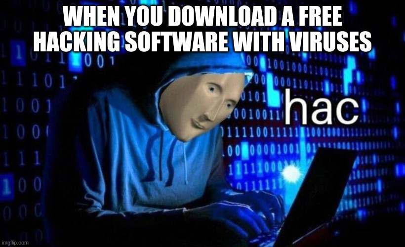 Hacr man | WHEN YOU DOWNLOAD A FREE HACKING SOFTWARE WITH VIRUSES | image tagged in hac | made w/ Imgflip meme maker
