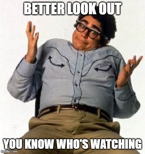 SNL Pat | BETTER LOOK OUT; YOU KNOW WHO'S WATCHING | image tagged in snl pat | made w/ Imgflip meme maker