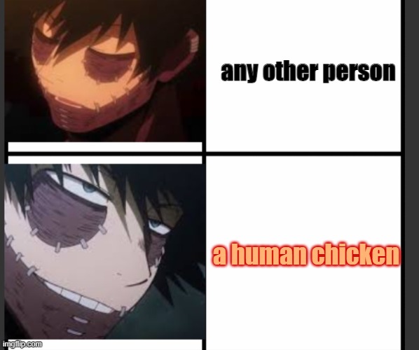 hotwings (but i shall respect if you don't like the ship UnU) | any other person; a human chicken | image tagged in dabi drake hotline bling,mha | made w/ Imgflip meme maker