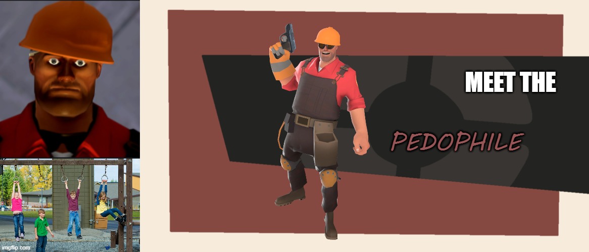 MEET THE; PEDOPHILE | image tagged in engineer stare,playground,meet the blank | made w/ Imgflip meme maker