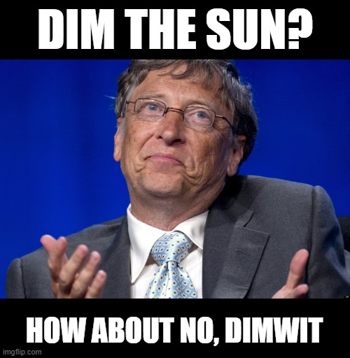 Bill Gates | DIM THE SUN? HOW ABOUT NO, DIMWIT | image tagged in bill gates | made w/ Imgflip meme maker