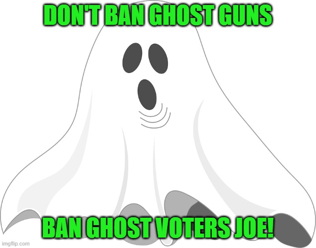 Ghost Voter | DON'T BAN GHOST GUNS; BAN GHOST VOTERS JOE! | image tagged in ghost,voter,guns | made w/ Imgflip meme maker
