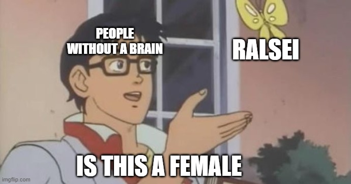 no, no he isn't |  PEOPLE WITHOUT A BRAIN; RALSEI; IS THIS A FEMALE | image tagged in is this a pigeon | made w/ Imgflip meme maker