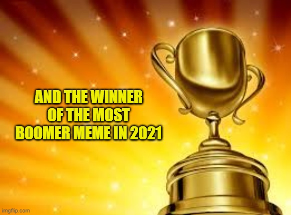 Award | AND THE WINNER OF THE MOST BOOMER MEME IN 2021 | image tagged in award | made w/ Imgflip meme maker