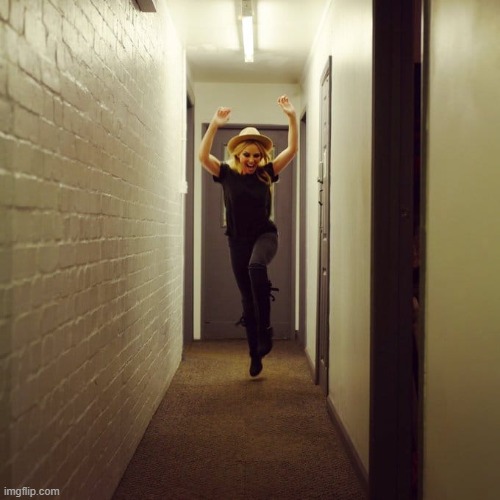 watch out or ur gonna fall n break somethg | image tagged in kylie hallway | made w/ Imgflip meme maker