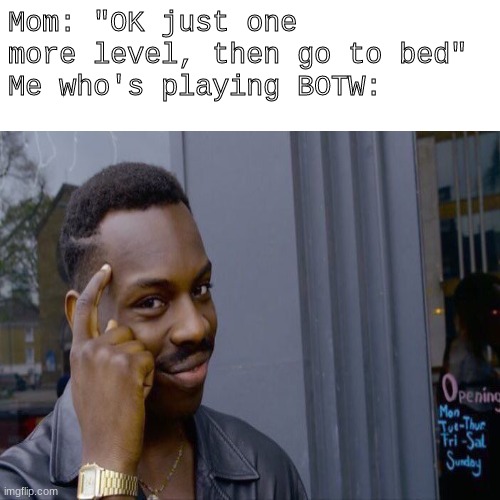 it's all in the logic | Mom: "OK just one more level, then go to bed"
Me who's playing BOTW: | image tagged in roll safe think about it,gaming,haha | made w/ Imgflip meme maker