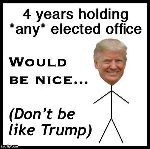 Enhanced qualifications for POTUS should be considered | 4 years holding *any* elected office; Would be nice... (Don’t be like Trump) | image tagged in don t be like trump | made w/ Imgflip meme maker