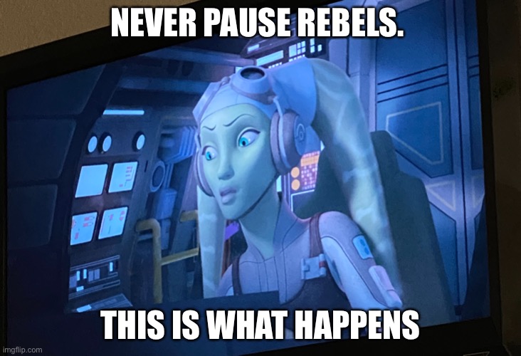 Rewatching and this happened. (Actual footage from my tv) (look at hera's eyebrows) | NEVER PAUSE REBELS. THIS IS WHAT HAPPENS | image tagged in im dying xd,rebels,hera,lol | made w/ Imgflip meme maker