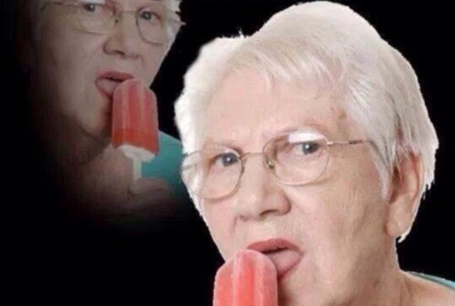 Old lady licking popsicle Blank Meme Template