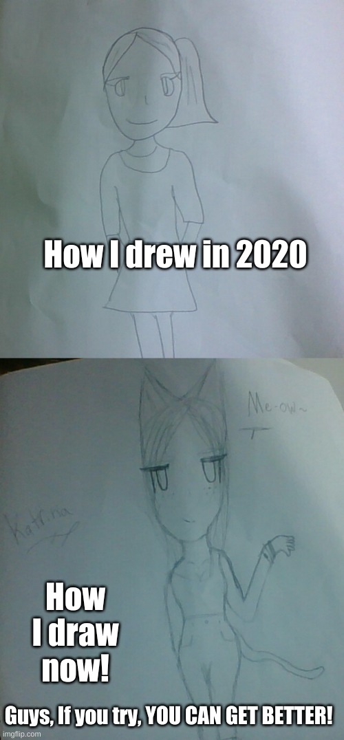 ITS TRUE! YOU CAN DO ANYTHING! | How I drew in 2020; How I draw now! Guys, If you try, YOU CAN GET BETTER! | image tagged in art,anime,animal,drawing,2020 | made w/ Imgflip meme maker
