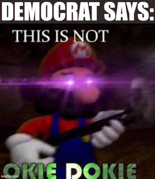 This is not okie dokie | DEMOCRAT SAYS: | image tagged in this is not okie dokie | made w/ Imgflip meme maker