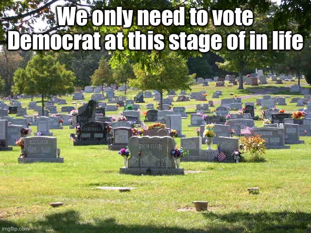 cemetery | We only need to vote Democrat at this stage of in life | image tagged in cemetery | made w/ Imgflip meme maker