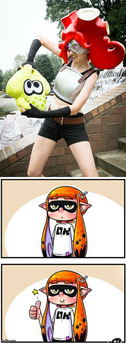 SHE'S ABOUT TO GET INKED | image tagged in inkling,splatoon,cosplay,splatoon 2 | made w/ Imgflip meme maker