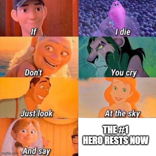 E | THE #1 HERO RESTS NOW | image tagged in if i die don't you cry | made w/ Imgflip meme maker