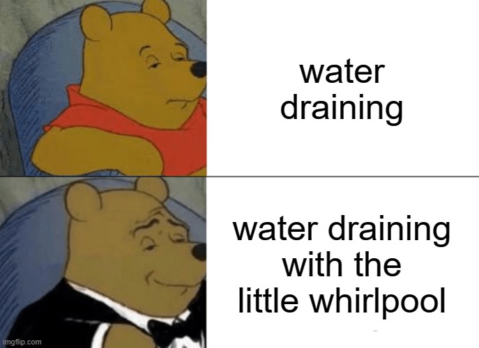 Tuxedo Winnie The Pooh | water draining; water draining with the little whirlpool | image tagged in memes,tuxedo winnie the pooh | made w/ Imgflip meme maker