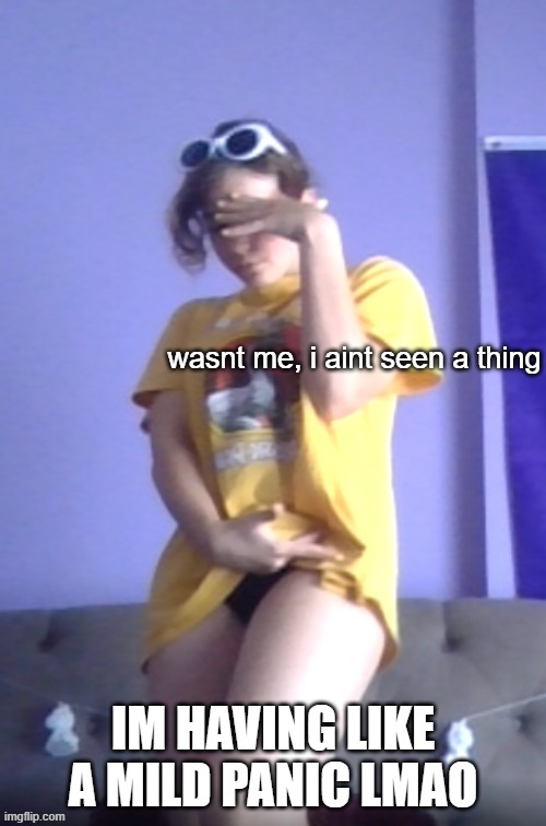 IM HAVING LIKE A MILD PANIC LMAO | image tagged in aint seen a thing | made w/ Imgflip meme maker