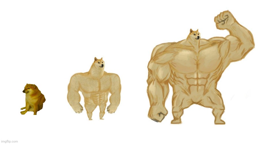 Cheems, Buff Doge and GOD Doge. Blank Meme Template