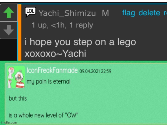 a whole new level of ow | image tagged in lego,imgflip,funny | made w/ Imgflip meme maker