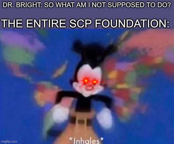 *DEEP INHALE* | THE ENTIRE SCP FOUNDATION:; DR. BRIGHT: SO WHAT AM I NOT SUPPOSED TO DO? | image tagged in inhales,scp | made w/ Imgflip meme maker