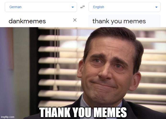 Thank you memes | THANK YOU MEMES | image tagged in thank you memes,steve carell,german,english,google translate | made w/ Imgflip meme maker