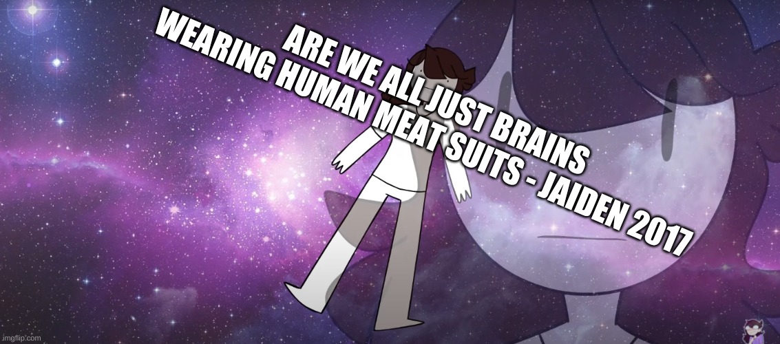 Hmmmmmm | ARE WE ALL JUST BRAINS WEARING HUMAN MEAT SUITS - JAIDEN 2017 | image tagged in cool background | made w/ Imgflip meme maker