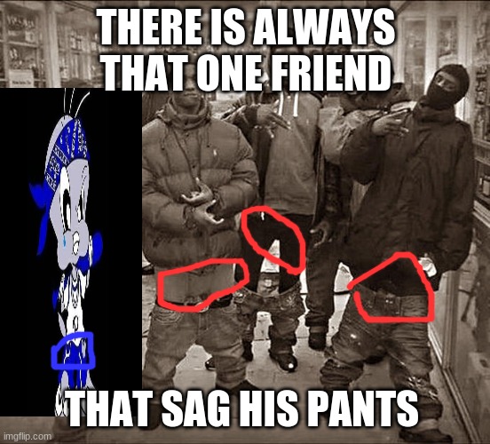 All My Homies Hate | THERE IS ALWAYS THAT ONE FRIEND; THAT SAG HIS PANTS | image tagged in all my homies hate | made w/ Imgflip meme maker