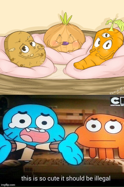 Awwww! | image tagged in memes,cuphead,the amazing world of gumball,cute,baby,vegetables | made w/ Imgflip meme maker