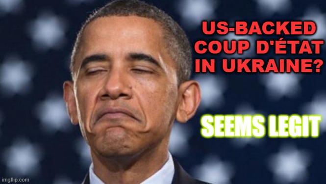 US-backed coup d'état in Ukraine?! Seems Legit | US-BACKED COUP D'ÉTAT IN UKRAINE? SEEMS LEGIT | image tagged in seems legit obama | made w/ Imgflip meme maker
