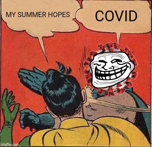 I cri evrytiem | MY SUMMER HOPES; COVID | image tagged in memes,batman slapping robin,coronavirus,covid-19,summer,why | made w/ Imgflip meme maker