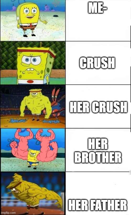 Relatable? |  ME-; CRUSH; HER CRUSH; HER BROTHER; HER FATHER | image tagged in memes,funny memes,meme,funny meme,funny,dank memes | made w/ Imgflip meme maker