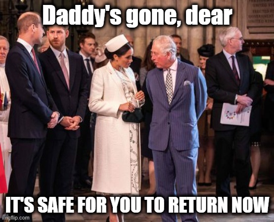 Daddy's Gone | Daddy's gone, dear; IT'S SAFE FOR YOU TO RETURN NOW | image tagged in prince philip,racism,funny | made w/ Imgflip meme maker