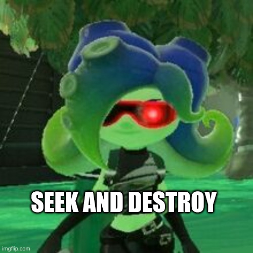 Sanitized Octoling | SEEK AND DESTROY | image tagged in sanitized octoling | made w/ Imgflip meme maker