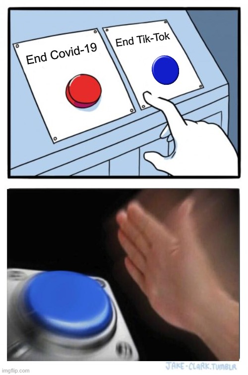 Two Buttons | End Tik-Tok; End Covid-19 | image tagged in memes,two buttons | made w/ Imgflip meme maker