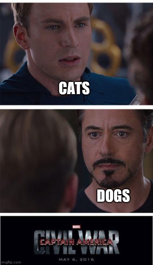 Marvel Civil War 1 | CATS; DOGS | image tagged in memes,marvel civil war 1 | made w/ Imgflip meme maker