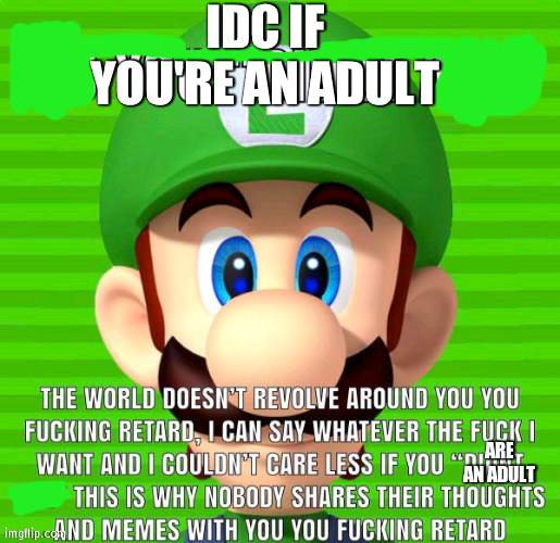 IDC IF YOU'RE AN ADULT; ARE AN ADULT | made w/ Imgflip meme maker