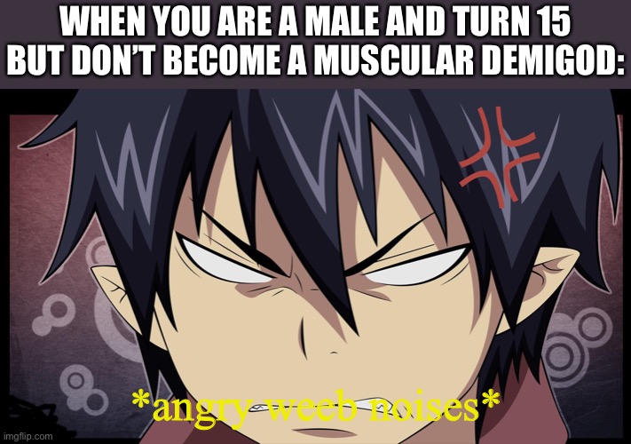 I’m sorry if you know who this anime guy is and get offended because my meme don’t fit his personality I just took a random pict | WHEN YOU ARE A MALE AND TURN 15 BUT DON’T BECOME A MUSCULAR DEMIGOD:; *angry weeb noises* | image tagged in i,dont,know,what,anime,he is from or who he is | made w/ Imgflip meme maker