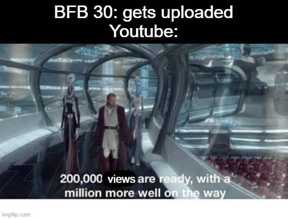 20000 units ready and a million more on the way | BFB 30: gets uploaded
Youtube:; views | image tagged in 20000 units ready and a million more on the way,bfb | made w/ Imgflip meme maker