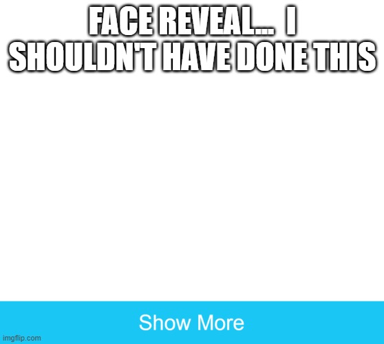 Show more | FACE REVEAL...  I SHOULDN'T HAVE DONE THIS | image tagged in show more | made w/ Imgflip meme maker