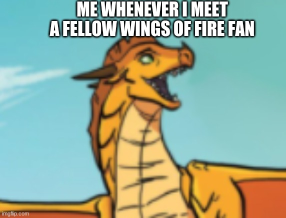 who likes wings of fire cuz i love it i got every book | ME WHENEVER I MEET A FELLOW WINGS OF FIRE FAN | image tagged in wings of fire | made w/ Imgflip meme maker