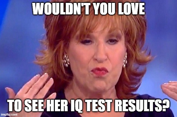 Tell Me How Bright Liberals Are Again (Part 8) | WOULDN'T YOU LOVE; TO SEE HER IQ TEST RESULTS? | image tagged in joy behar,dimwit,liberal,democrat,hateful,racist | made w/ Imgflip meme maker